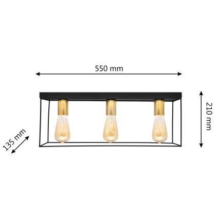 Plafondlamp FINN 3xE27/15W/230V zwart/goud