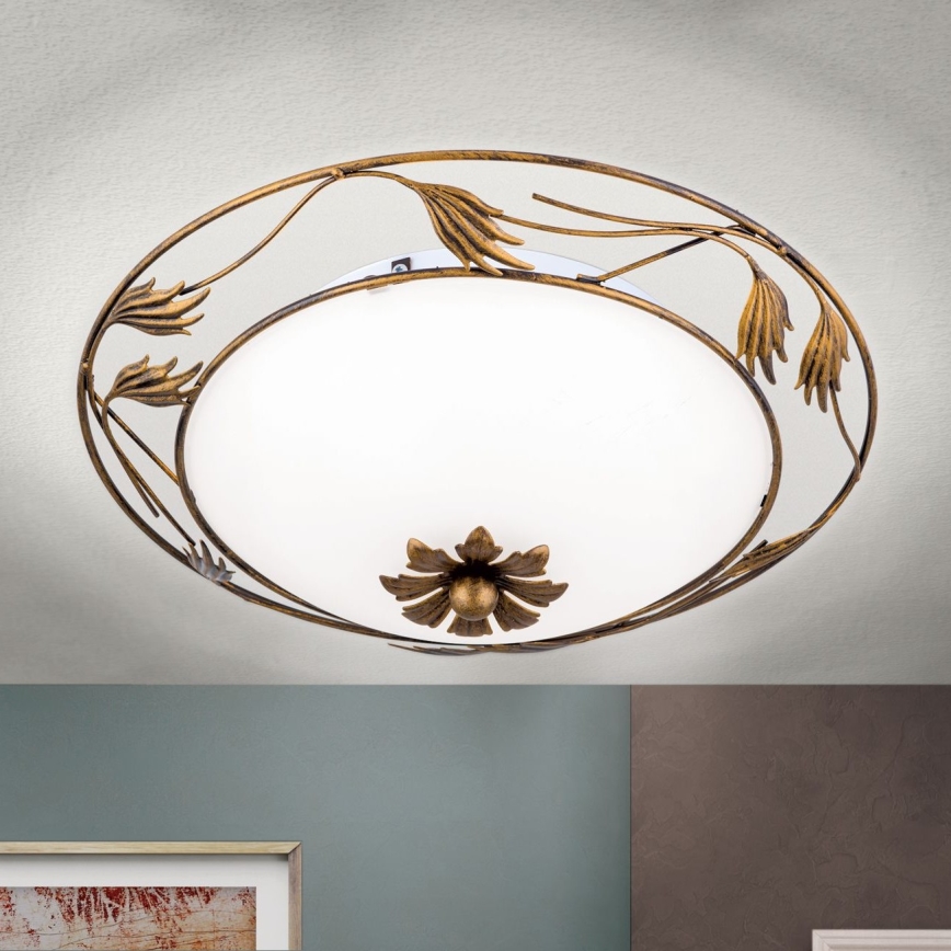 Plafondlamp FLEUR 2xE27/60W/230V diameter 40 cm brons