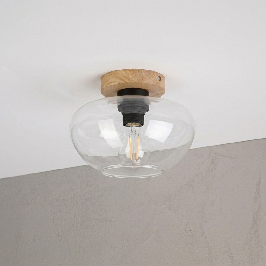 Plafondlamp FLO WOOD 1xE27/15W/230V eiken/helder Ø 22 cm