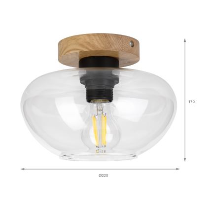 Plafondlamp FLO WOOD 1xE27/15W/230V eiken/helder Ø 22 cm