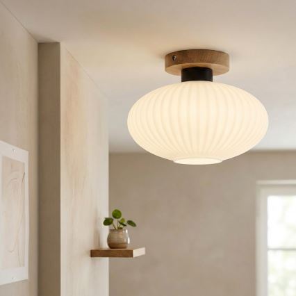 Plafondlamp HARMA WOOD 1xE27/15W/230V eiken/wit Ø 25 cm