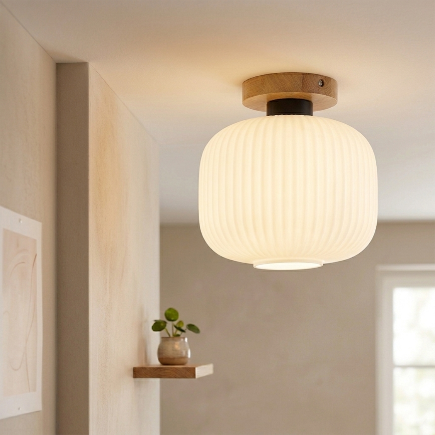 Plafondlamp HARMA WOOD 1xE27/15W/230V eiken/wit Ø 25 cm