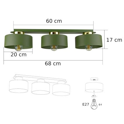 Plafondlamp IGNIA 3xE27/60W/230V groen