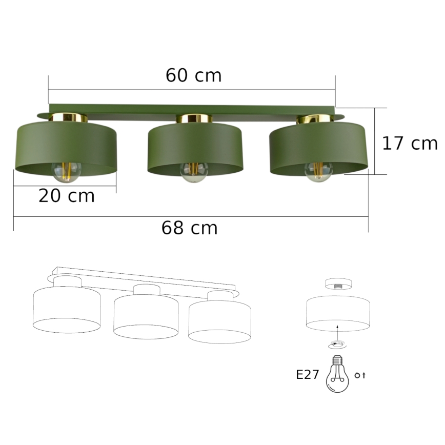 Plafondlamp IGNIA 3xE27/60W/230V groen