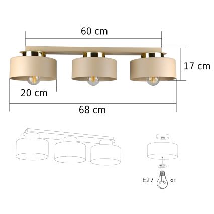 Plafondlamp IGNIA 3xE27/60W/230V taupe