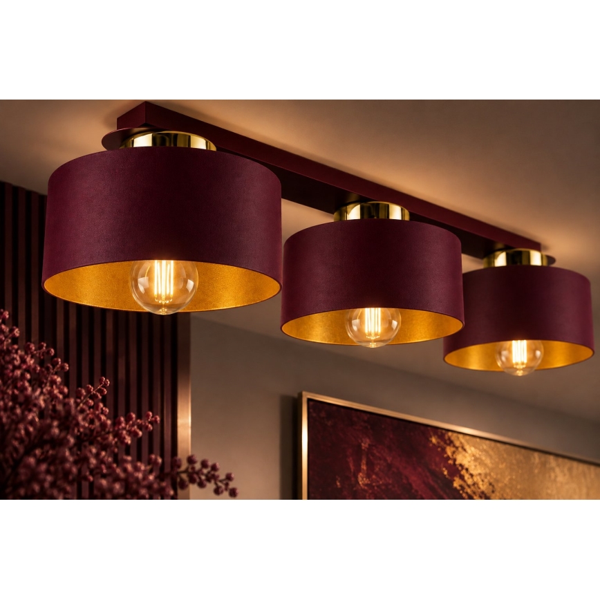 Plafondlamp IGNIA 3xE27/60W/230V wijnrood/goud