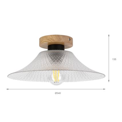 Plafondlamp JULL WOOD 1xE27/15W/230V eiken/helder Ø 34 cm