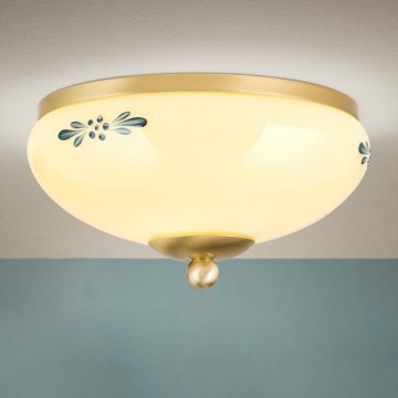 Plafondlamp LANDHAUS 1xE27/60W/230V Ø 21 cm messing/beige/blauw