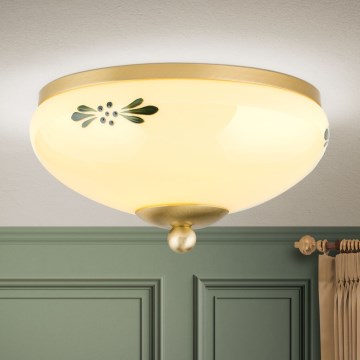 Plafondlamp LANDHAUS 1xE27/60W/230V Ø 21 cm messing/beige/groen