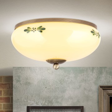 Plafondlamp LANDHAUS 2xE27/60W/230V Ø 28 cm brons/beige/groen
