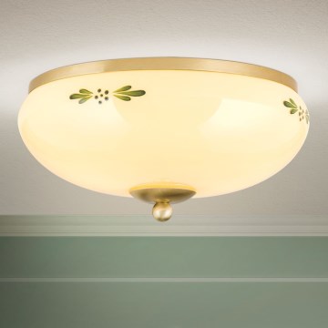 Plafondlamp LANDHAUS 2xE27/60W/230V Ø 28 cm messing/beige/groen