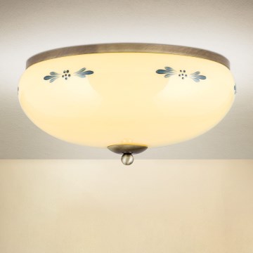 Plafondlamp LANDHAUS 3xE27/60W/230V Ø 35 cm brons/beige/blauw