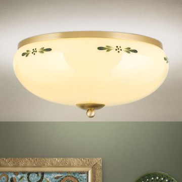 Plafondlamp LANDHAUS 3xE27/60W/230V Ø 35 cm messing/beige/groen