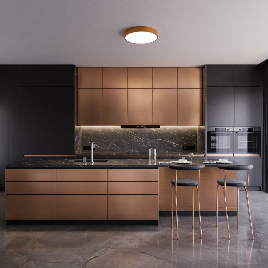 Plafondlamp met bewegings- en schemersensor CLEO 2xE27/24W/230V Ø 30 cm koperkleurig