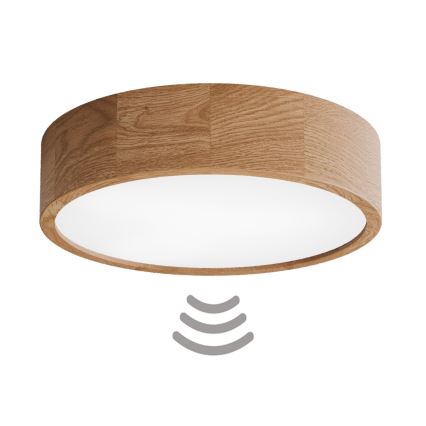 Plafondlamp met sensor CLEO 3xE27/24W/230V Ø 37,5 cm eiken