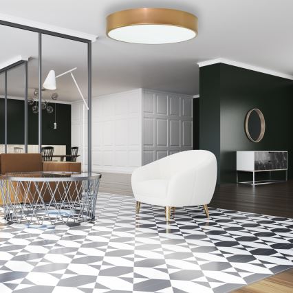 Plafondlamp met bewegings- en schemersensor CLEO 4xE27/24W/230V Ø 50 cm goudkleurig