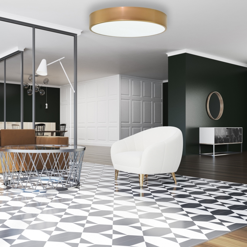 Plafondlamp met bewegings- en schemersensor CLEO 4xE27/24W/230V Ø 50 cm goudkleurig