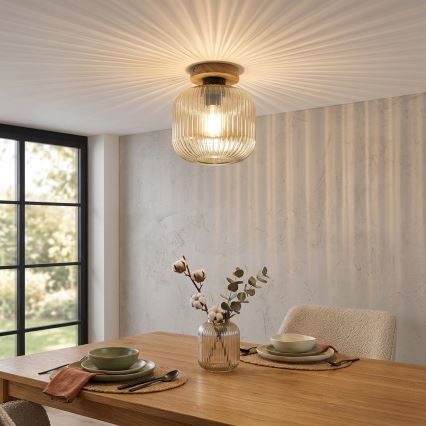 Plafondlamp MILOU WOOD 1xE27/15W/230V eiken/rookbeige Ø 20 cm