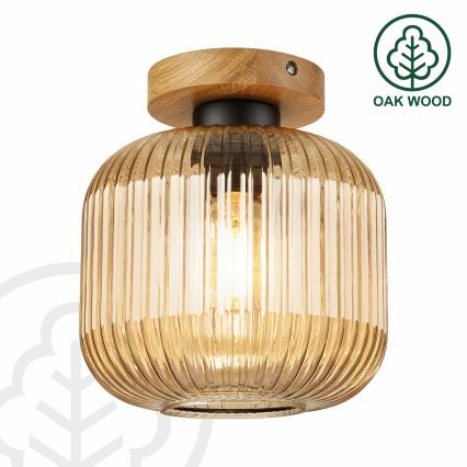 Plafondlamp MILOU WOOD 1xE27/15W/230V eiken/rookbeige Ø 20 cm