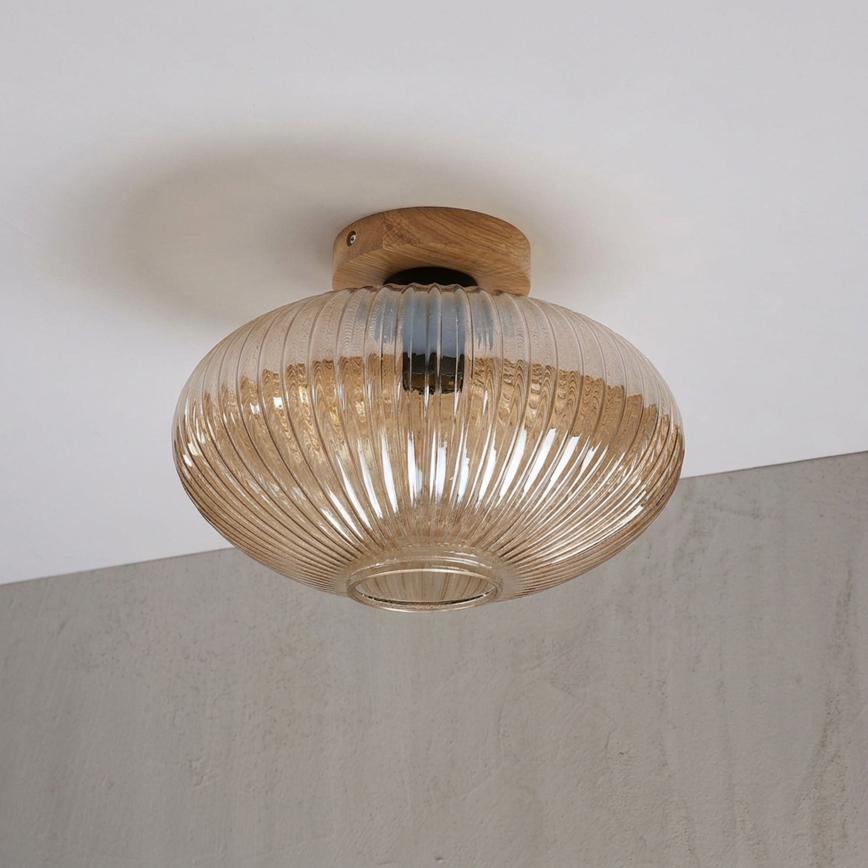 Plafondlamp MILOU WOOD 1xE27/15W/230V eiken/rookbeige Ø 29 cm