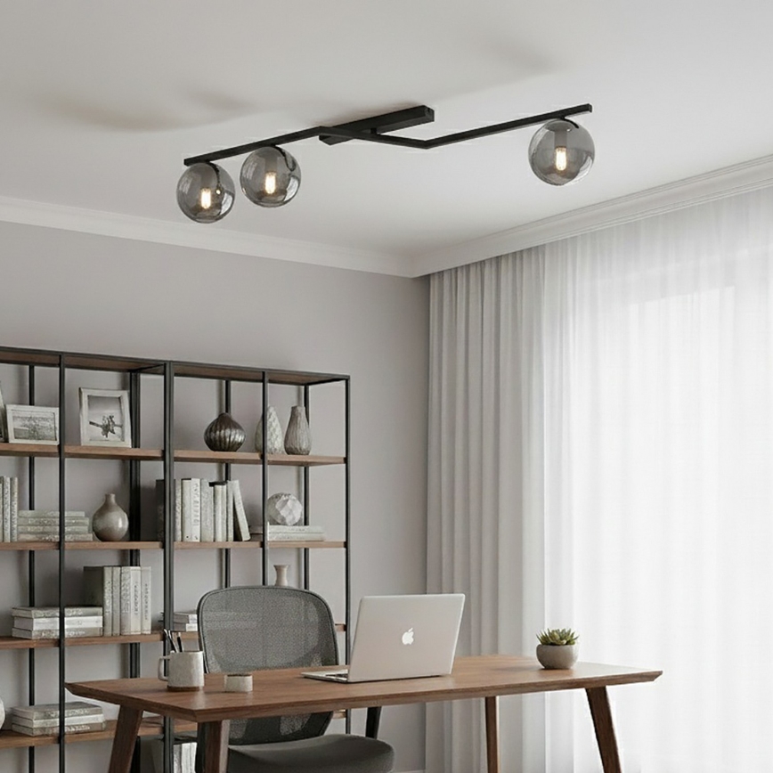 Plafondlamp NATON 3xE14/10W/230V zwart/gerookt glas