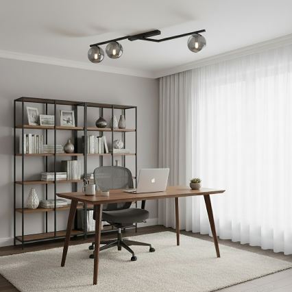 Plafondlamp NATON 3xE14/10W/230V zwart/gerookt glas