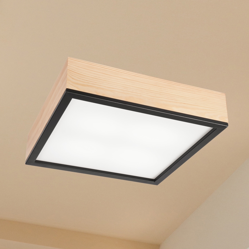 Plafondlamp NATURAL SQUARE 4xE27/15W/230V 39x39 cm Dennenboom/zwart