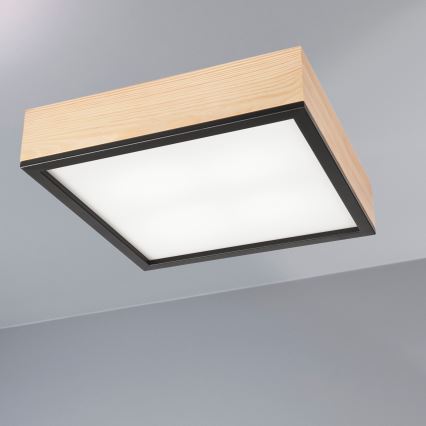 Plafondlamp NATURAL SQUARE 4xE27/15W/230V 39x39 cm Dennenboom/zwart