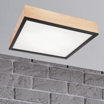 Plafondlamp NATURAL SQUARE 4xE27/15W/230V 48x48 cm Dennenboom/zwart