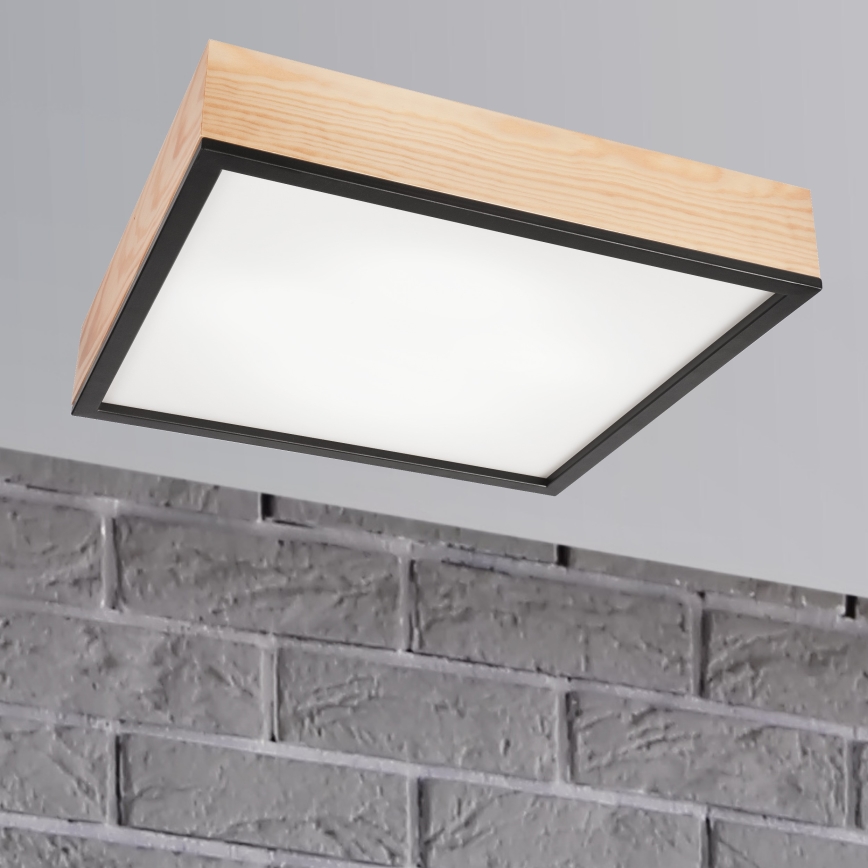 Plafondlamp NATURAL SQUARE 4xE27/15W/230V 48x48 cm Dennenboom/zwart