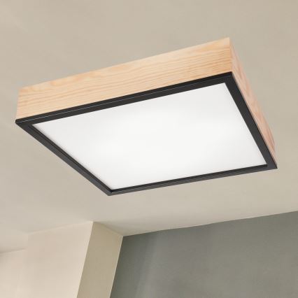 Plafondlamp NATURAL SQUARE 4xE27/15W/230V 48x48 cm Dennenboom/zwart