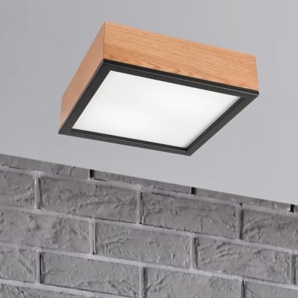 Plafondlamp OAK SQUARE 2xE27/15W/230V 31x31 cm eiken/zwart