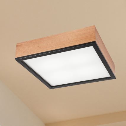 Plafondlamp OAK SQUARE 4xE27/15W/230V 39x39 cm eiken/zwart