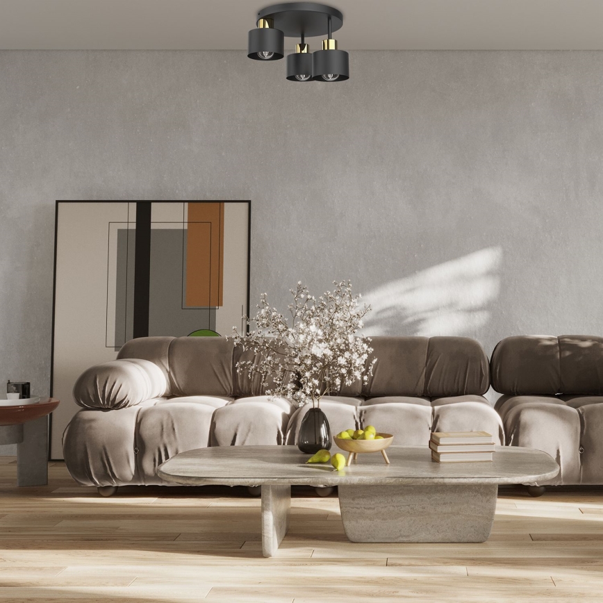 Plafondlamp PARKLA 3xE27/15W/230V zwart/goud