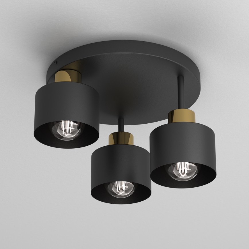 Plafondlamp PARKLA 3xE27/15W/230V zwart/goud