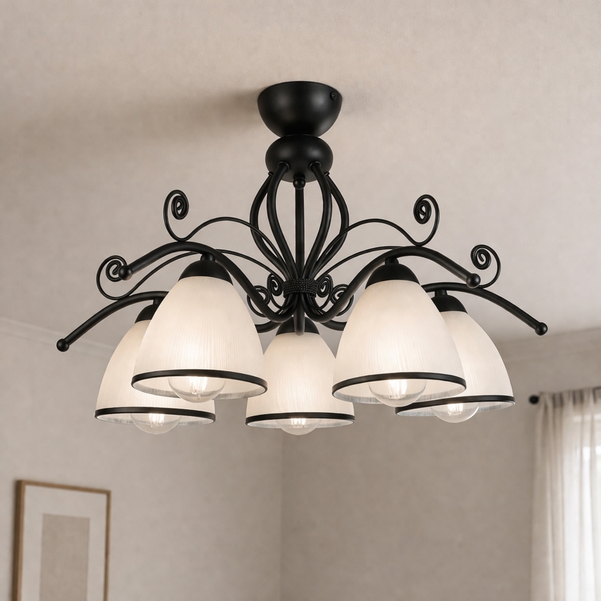 Plafondlamp RETRO 5xE27/60W/230V zwart/wit