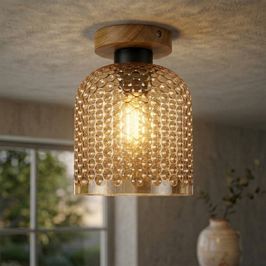 Plafondlamp ROCCO WOOD 1xE27/15W/230V eiken/rookbeige Ø 18 cm