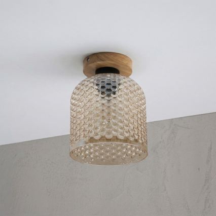 Plafondlamp ROCCO WOOD 1xE27/15W/230V eiken/rookbeige Ø 18 cm