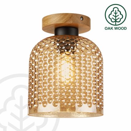 Plafondlamp ROCCO WOOD 1xE27/15W/230V eiken/rookbeige Ø 18 cm