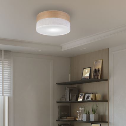 Plafondlamp SIRJA WOOD 1xE27/15W/230V diameter 35 cm wit/eiken