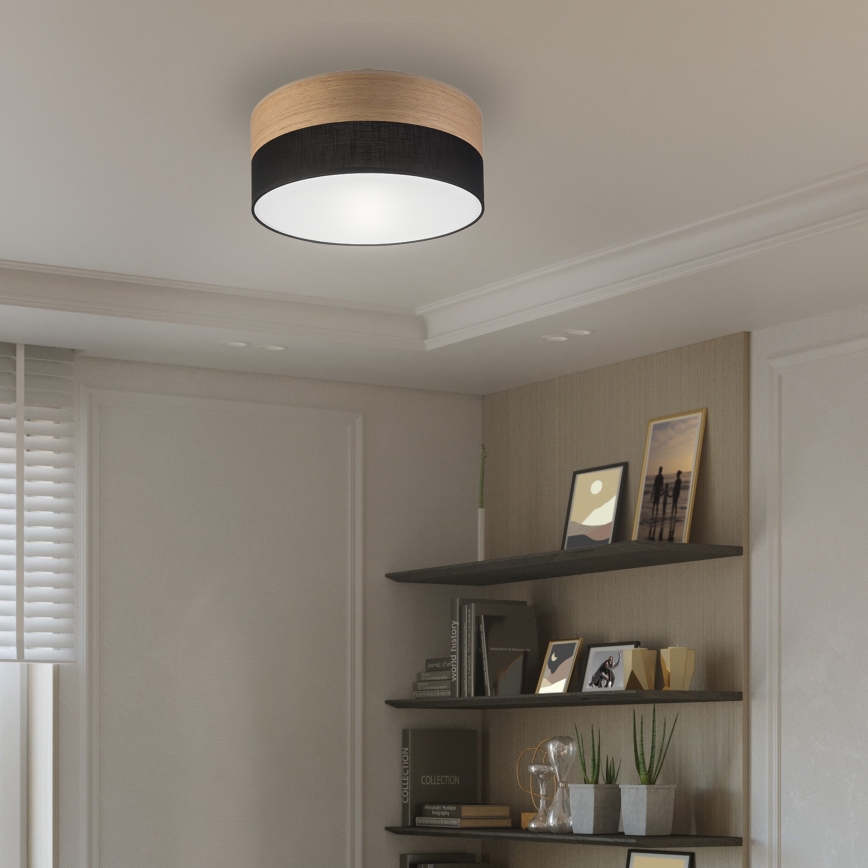 Plafondlamp SIRJA WOOD 1xE27/15W/230V diameter 35 cm zwart/eiken