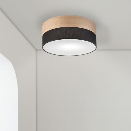 Plafondlamp SIRJA WOOD 1xE27/15W/230V diameter 35 cm zwart/eiken