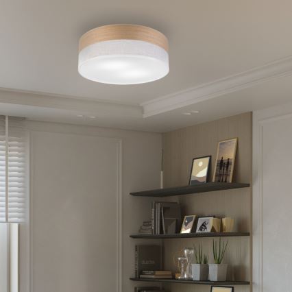 Plafondlamp SIRJA WOOD 2xE27/15W/230V diameter 45 cm wit/eiken