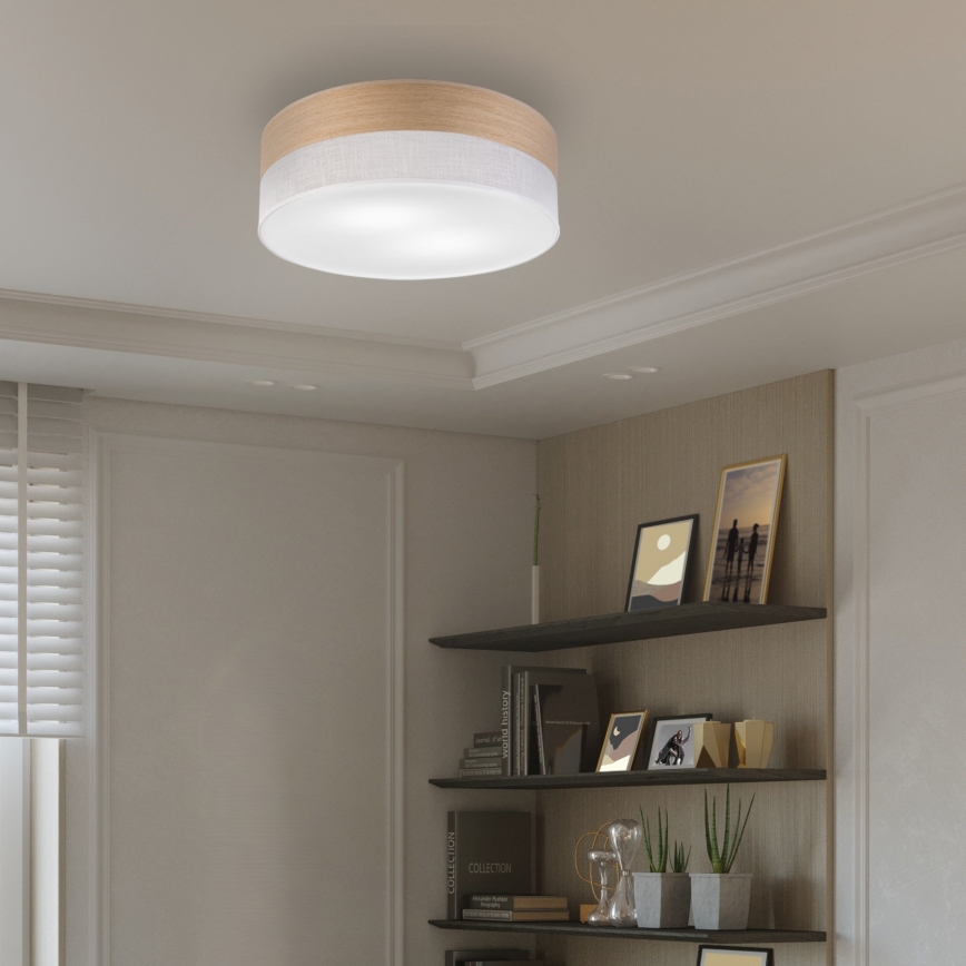 Plafondlamp SIRJA WOOD 2xE27/15W/230V diameter 45 cm wit/eiken