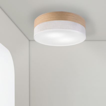 Plafondlamp SIRJA WOOD 2xE27/15W/230V diameter 45 cm wit/eiken