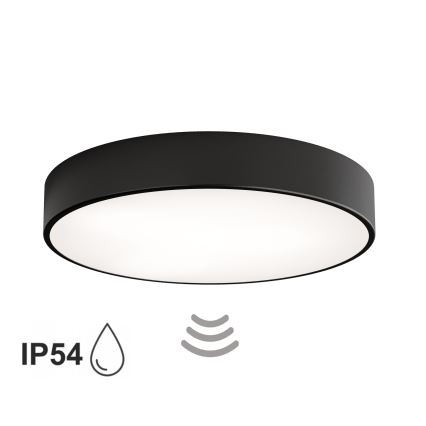 Plafondlamp voor badkamer CLEO met sensor, 4x E27/24W/230V, Ø 50 cm, IP54, zwart