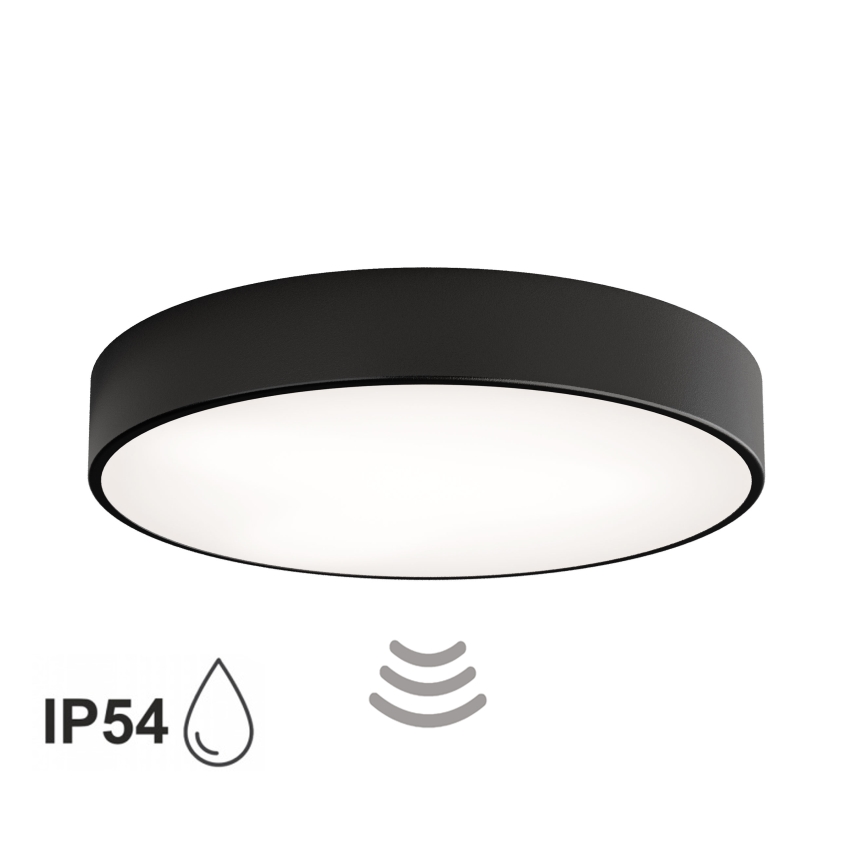 Plafondlamp voor badkamer CLEO met sensor, 4x E27/24W/230V, Ø 50 cm, IP54, zwart