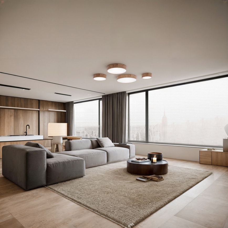 Plafondlamp voor badkamer met sensor CLEO 3xE27/24W/230V Ø 37,5 cm IP54 eiken