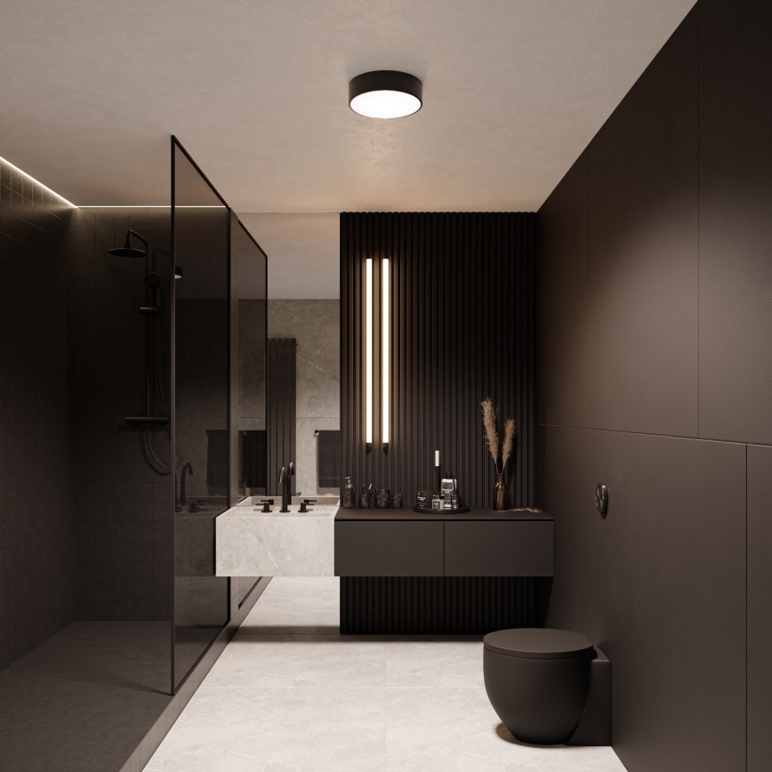 Plafondlamp voor badkamer met sensor CLEO 3xE27/24W/230V Ø 40 cm zwart IP54