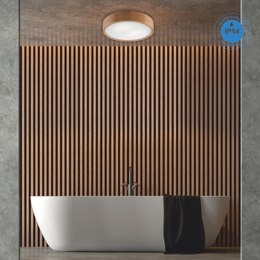 Plafondlamp voor badkamer OAK 3xE27/15W/230V eiken Ø 37 cm IP54